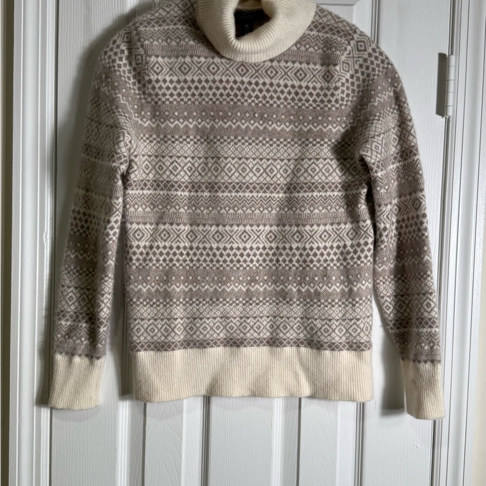 Lands’ End Girls 100% Cashmere Fair Isle Turtleneck Sweater – Size M (10–12) - Picture 2 of 6